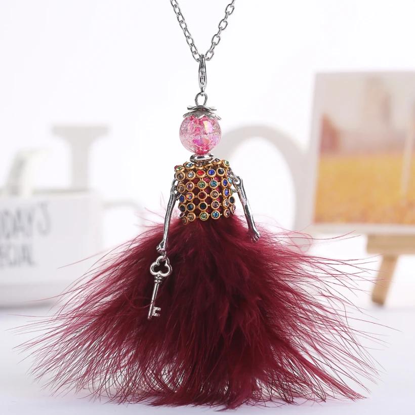 YLWHJJ brand doll cute pendant necklace for wemen long chain hot fashion jewelry rhinestone Exaggerated feather dress necklace 1