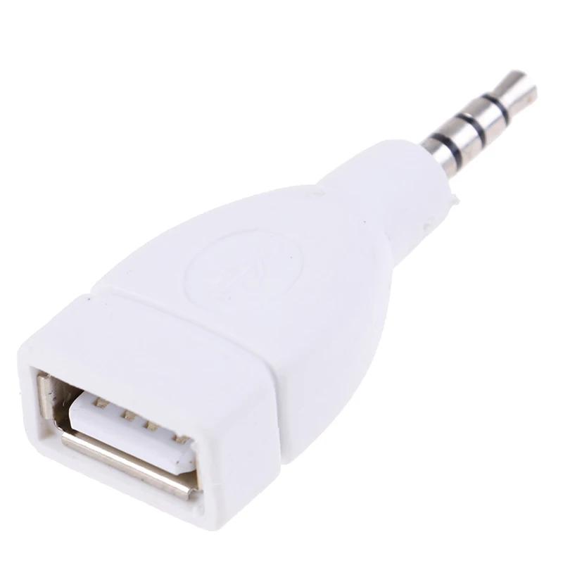 Converter Adapter USB 2.0 Female to 3.5mm Male AUX Audio Car Plug Jack white 1