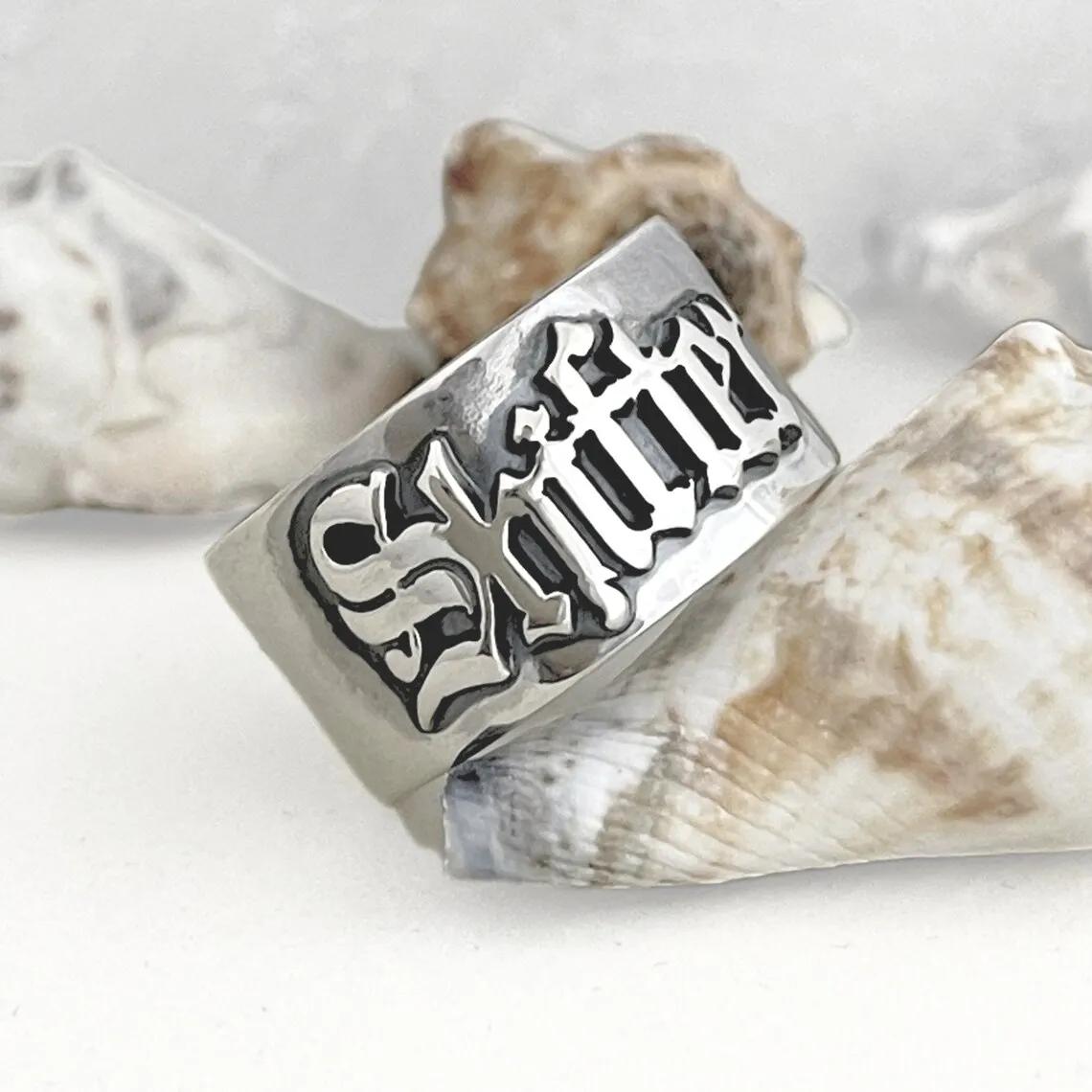 12MM Men' Gothic Rings Personalized Old English Hip-hop Name Ring Customized Couple Wedding Rings Stainless Steel Jewelry Gift 1