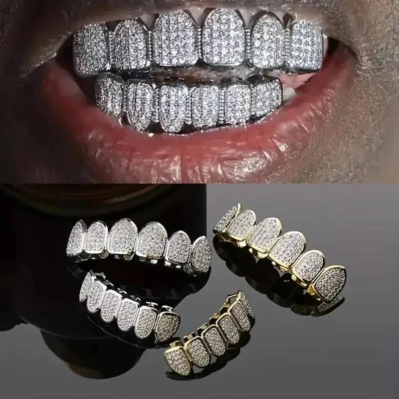 Hip Hop Grillz Set Gold Silver Tooth Caps Removable Dental Jewelry Top Bottom Mouth Grill Unisex Rapper Halloween Party Gift 1