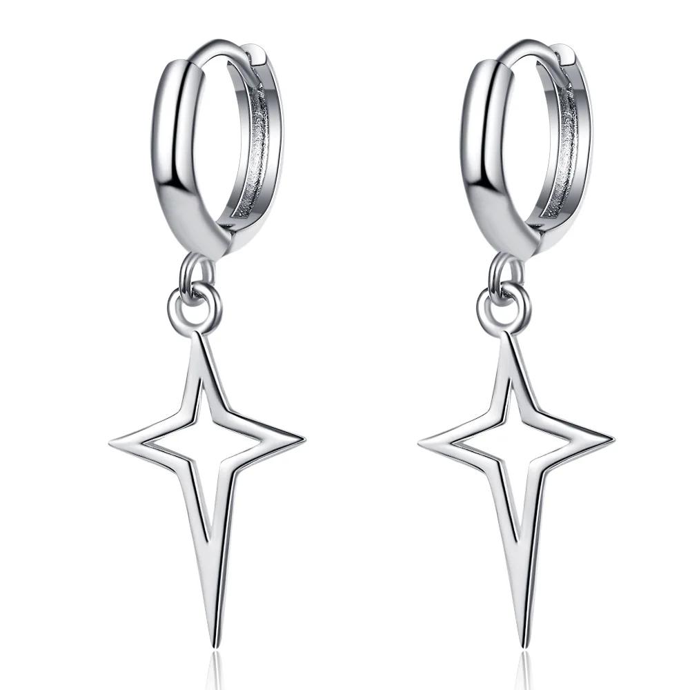 Punk Metal Hollow Star Dangle Earrings for Women Silver Color Classics Cross Drop Earrings Trendy Statement Loop Jewelry Gift 1