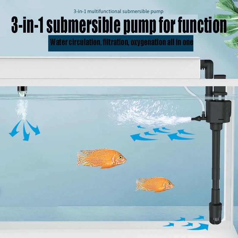 3-in-1 Fish Tank Filter on Submersible Pump Filter Universal Silent Built-in Pump Oxygenation Cycle 1