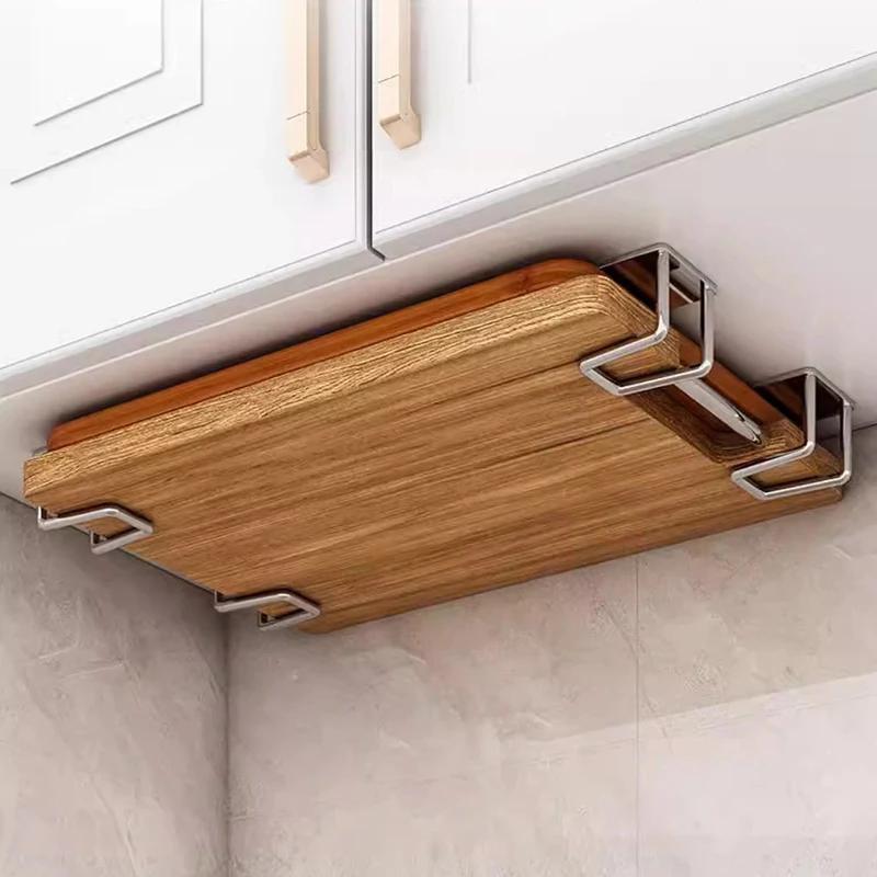 YM Portable Hidden Non-Porous Wall Mounted Kitchen Rack Stylish Pot Lid Rack Under the Cabinet Modern Cutting Board Storage Rack 1
