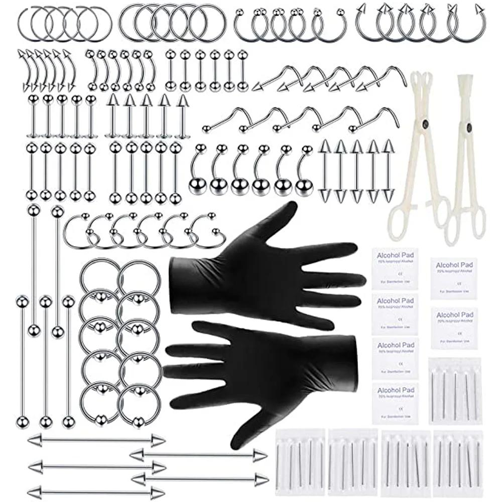 Stainless Steel Body Piercing Kit Needles Belly Button Rings Tongue Tragus Cartilage Helix Daith Rook Earring Lip Eyebrow 1