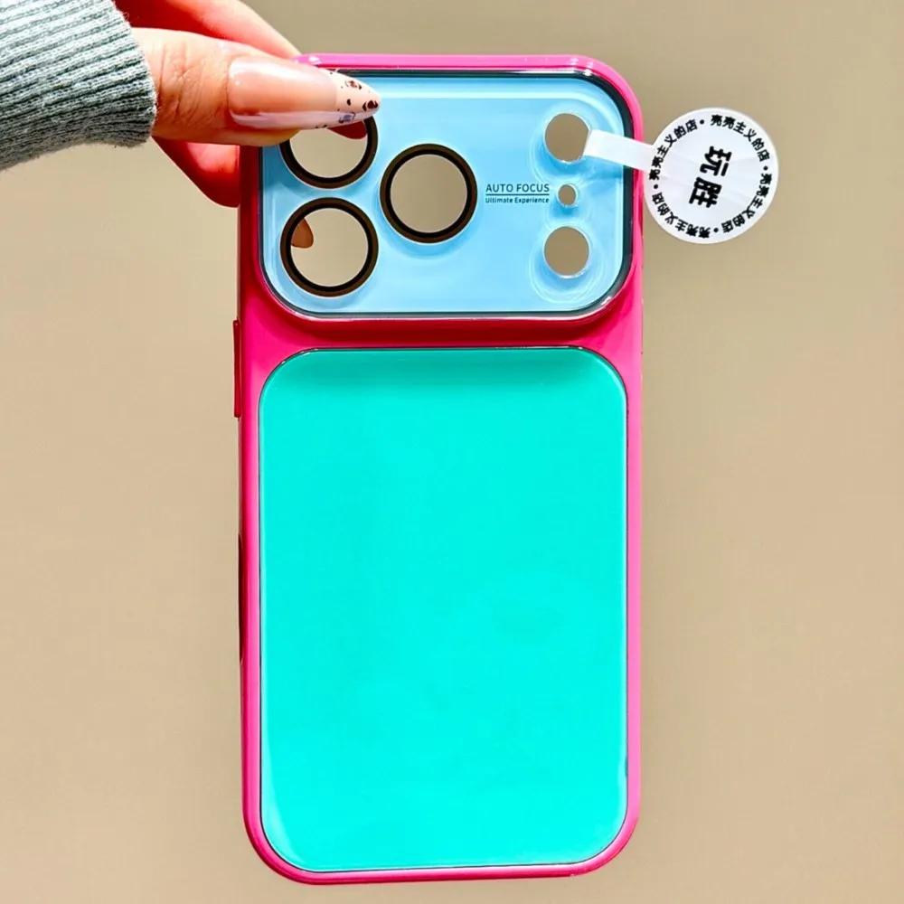 Luxury Contrast Color Tempered Glass Hard Case for Apple iPhone 17 16 15 14 Pro Max 13 Shockproof Dopamine YK2 Glossy Cover 1