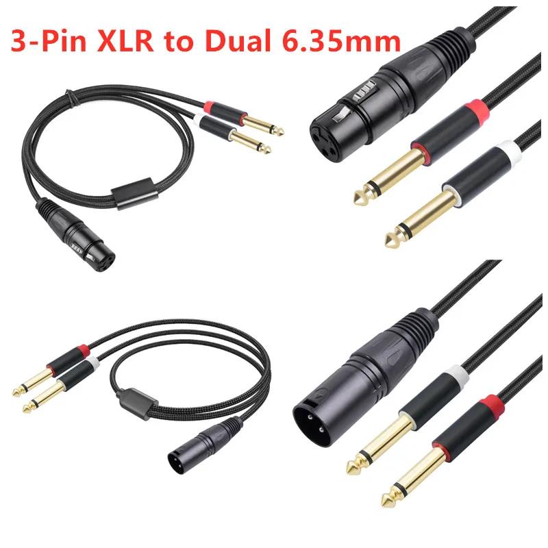 3-Pin XLR Female to Dual 6.35mm Mono Audio Cable TS 1/4 Jack Stereo Aux Cord 6.35 mm Plug to XLR Male Y Splitter Wire Adapter 1