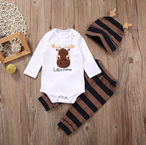 Citgeett Autumn Baby Boy Clothing Sets Xmas Newborn Baby Boy Girls Clothes Long Sleeve Romper Jumpsuit Long Pants +hat Outfits