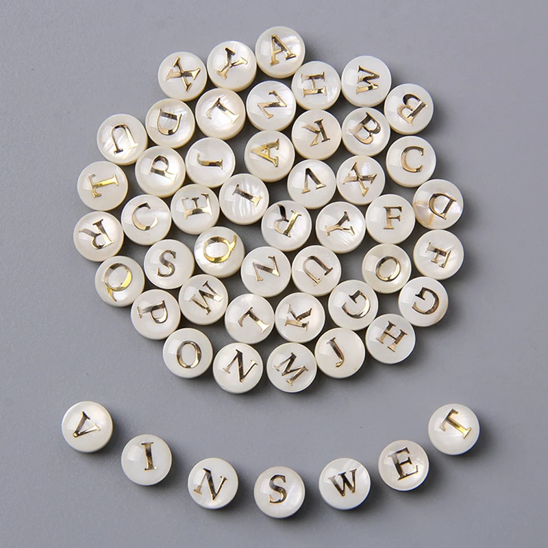 8MM Freshwater Shell Beads 26 Letter A~Z Charms Pendant Round White Letter For DIY Earring Bracelet Necklace Jewelry Beads