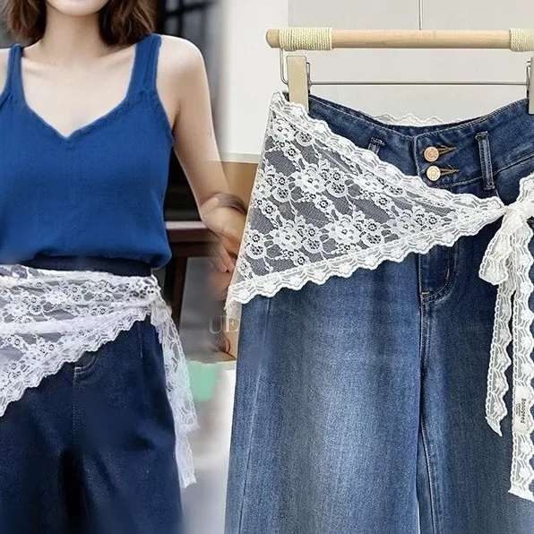 Women Lace Trim Hair Scarf Triangle Short Skirt Half Skirt Butt Curtain Skirt Lace Trim Apron Soft Lace Stacked Spring Headscarf