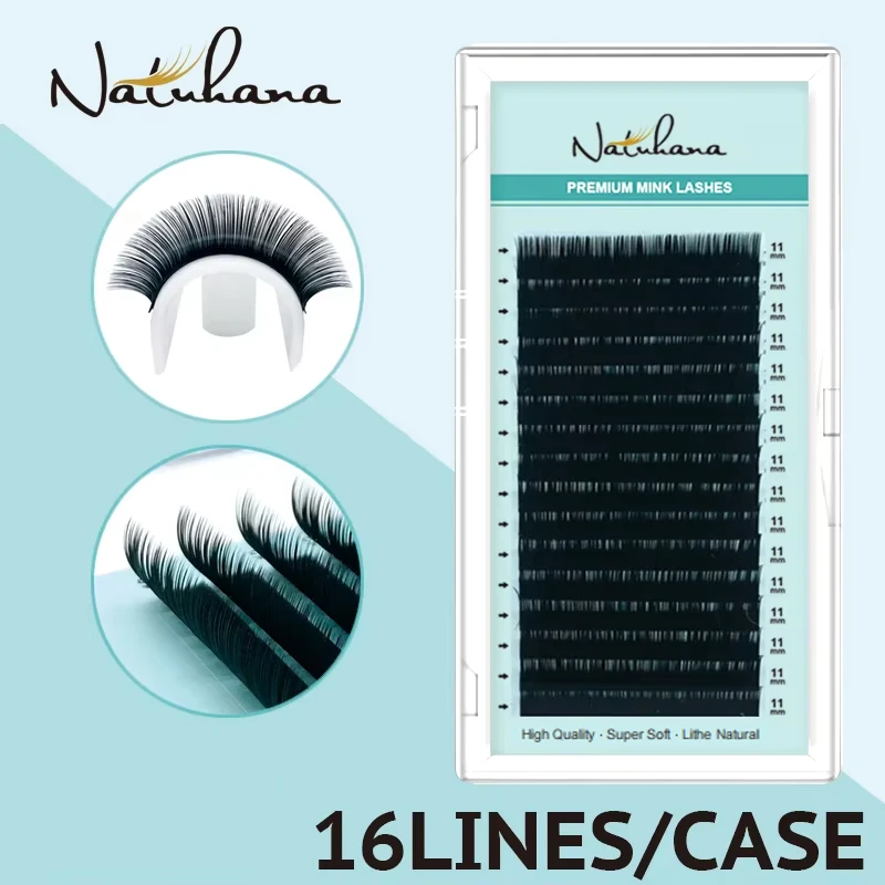 NATUHANA Korea PBT 16Rows B C D Curl Eyelash Extension False Individual Lashes Hand Made Faux Mink Eyelashes for Extensions