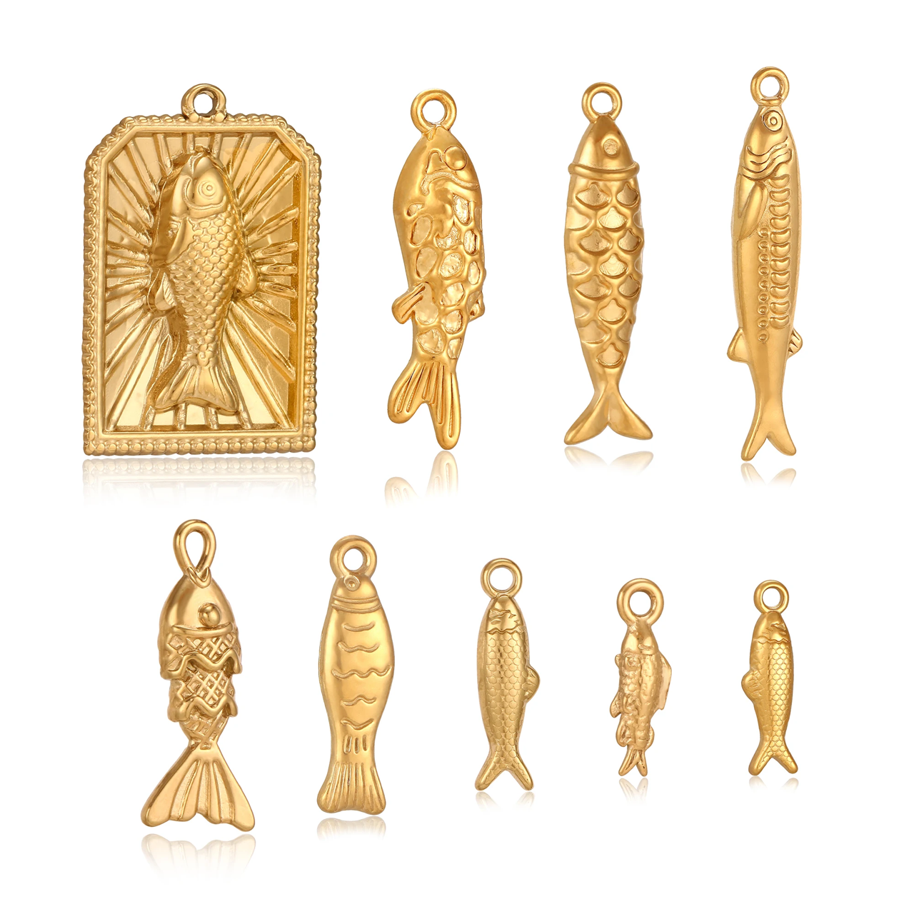 3Pcs Stainless Steel Fish Charm Ocean Animal 3D Sea Fish Pendant 18k Gold Color Plated DIY Bracelet Necklace for Jewelry Making