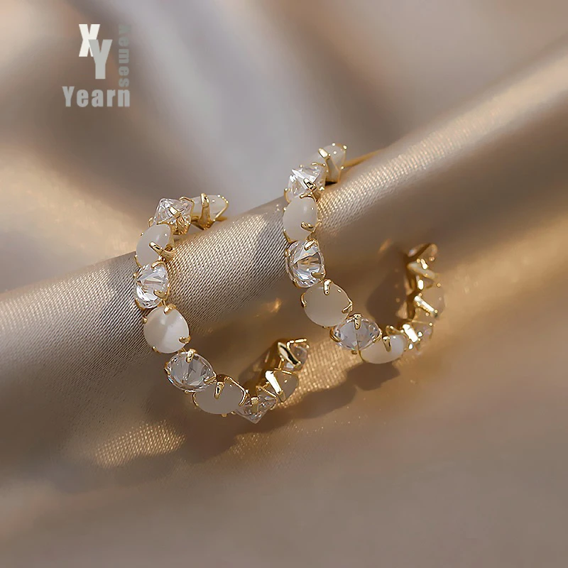 New Women's Luxury Opals Hoop Earrings In 2025 Korean Fashion Jewelry Party Girls Temperament Accessories Unusual Earrings