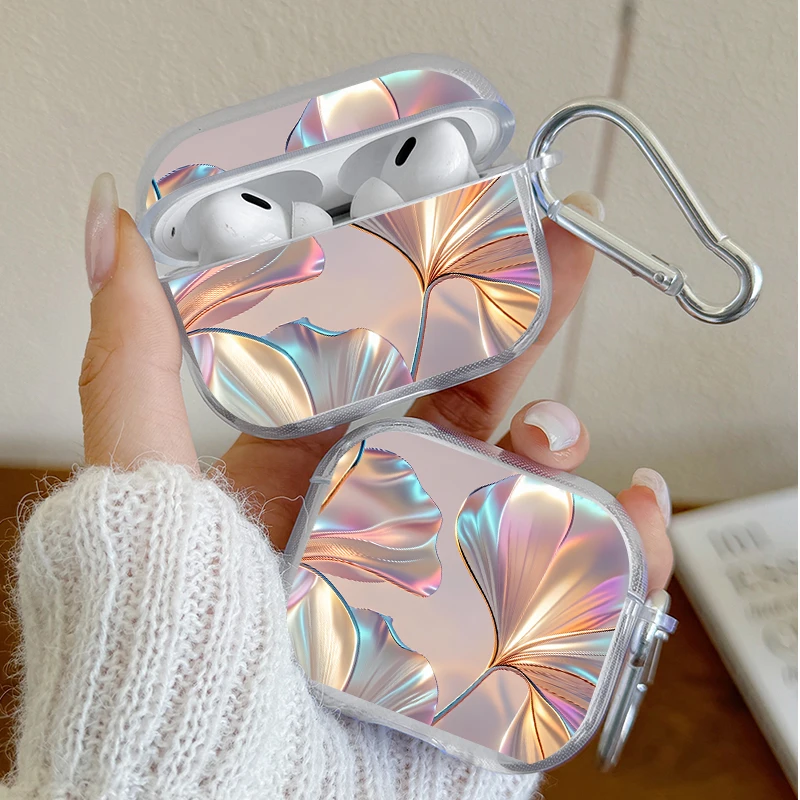 Iridescent Ginkgo Leaf Earbuds Case for AirPods 4/3/2/1 Earphone Case For AirPods Pro3/Pro2/Pro Clear Soft TPU Protective Cover