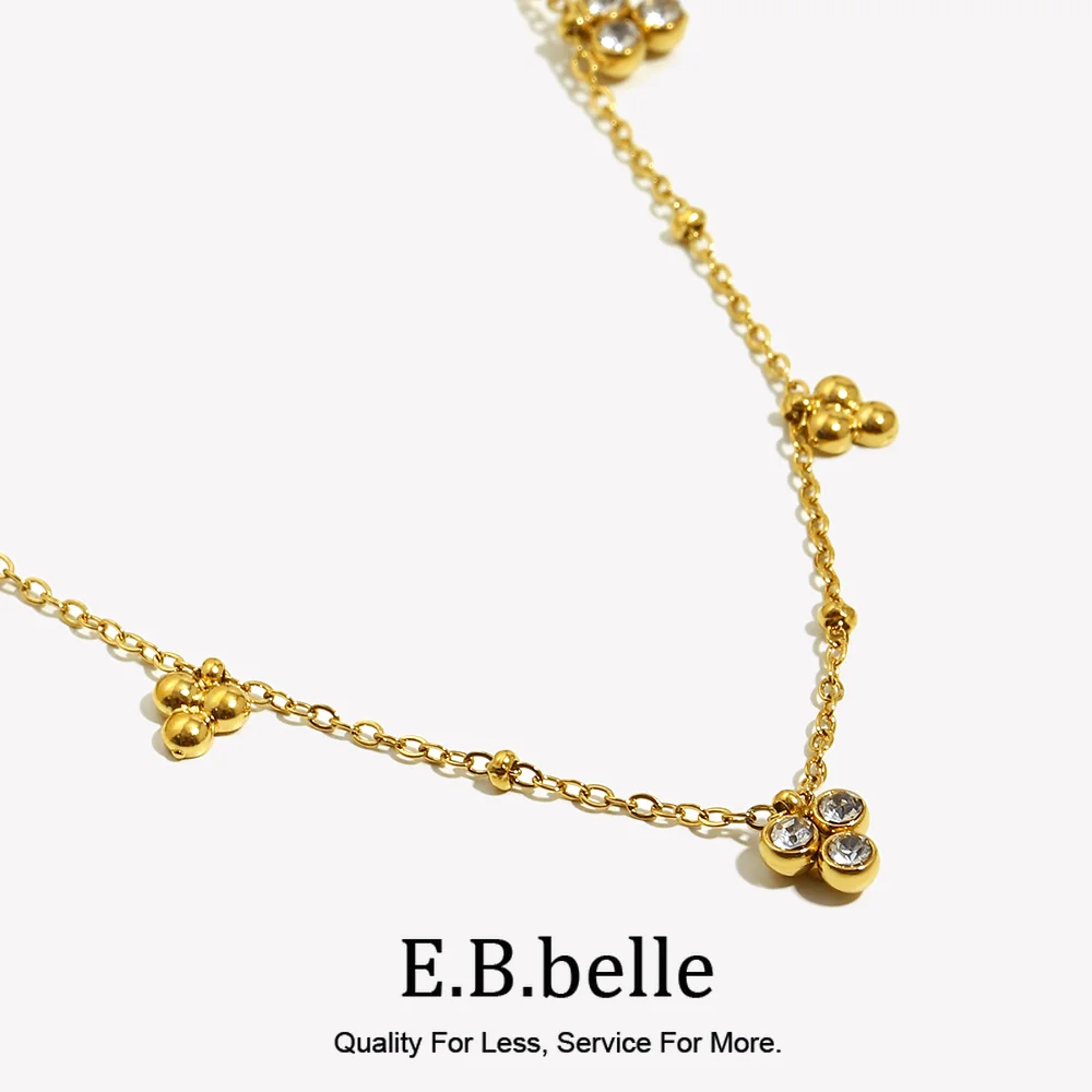 E.B.belle Women's 18K Gold Plated Stainless Steel Mini Pendant Grape Zircon Necklaces Shiny Statement Jewelry
