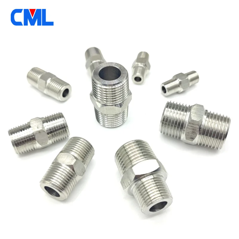High Pressure 1/8" 1/4" 3/8" 1/2" 3/4" BSP NPT BSPT Hex Nipple 304 Stainless Steel Equal Double Head Male Threaded Pipe Fittings