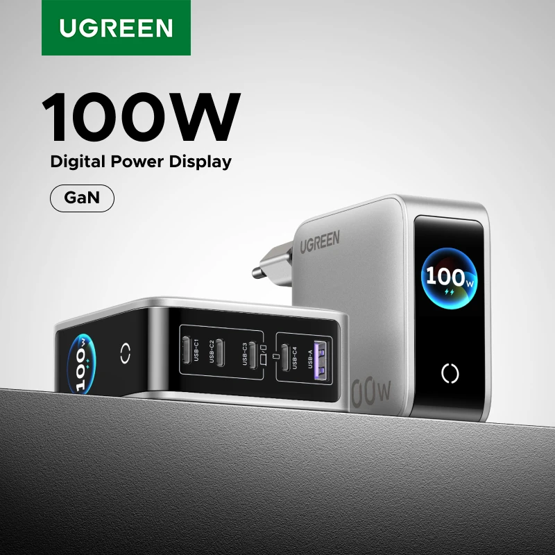 UGREEN 100W GaN Charger With Smart Display For MacbookPro Laptop iPhone 17 16 Pro iPad Tablet Samsung QC4.0 PD 3.0 USB C Charger