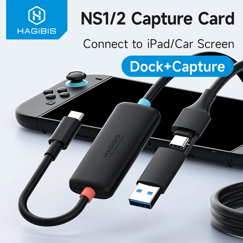 Hagibis USB3.0 Video Capture Card Portable TV Dock with 100W PD for Switch 1/2 to iPad Car Cable Gaming Live Streaming Recorder