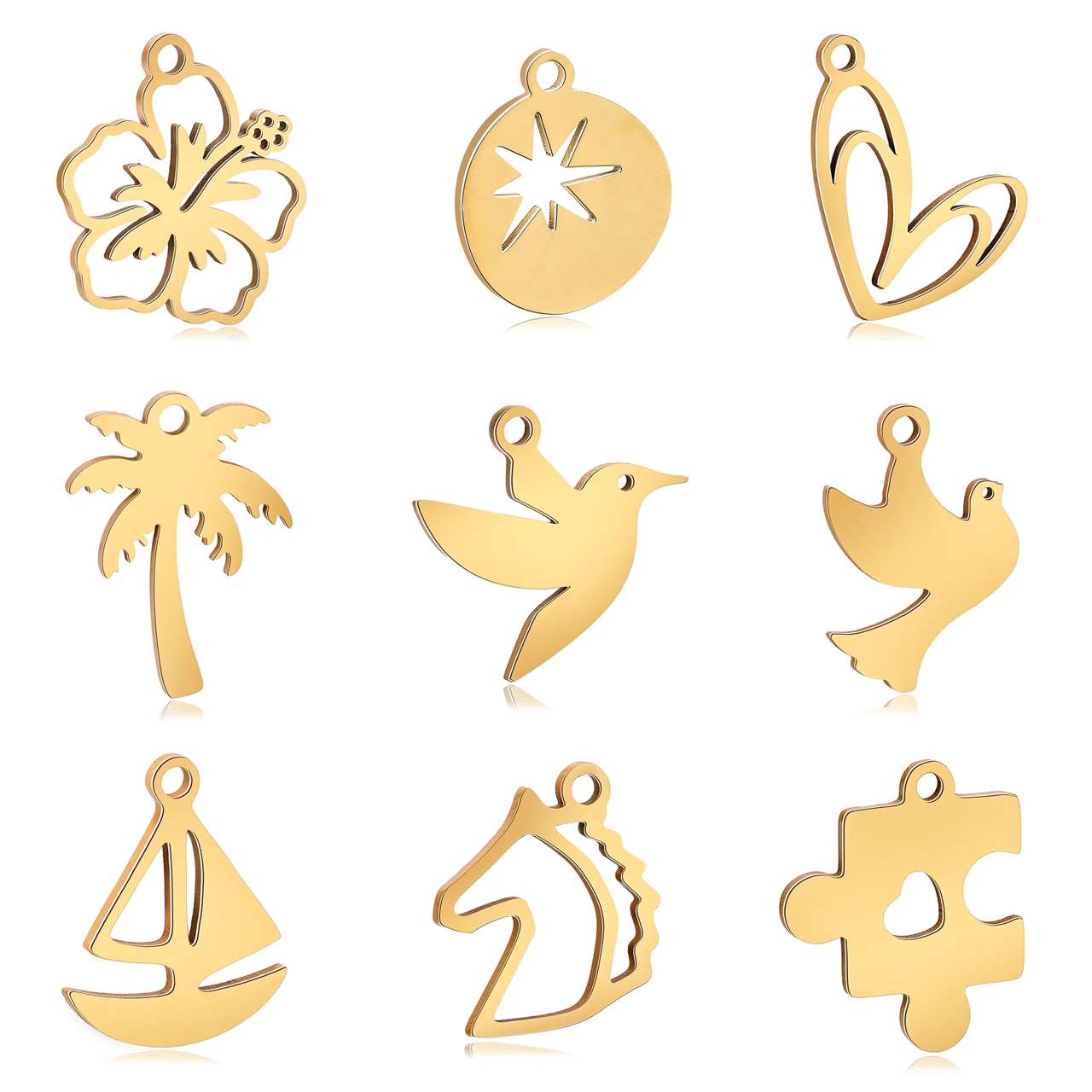 5pc/Lot Stainless Steel Flower&Humming Bird&Horse&Sailboat&Tree&Pigeon Charms Pendant DIY Jewelry Handmade Accessories Wholesale