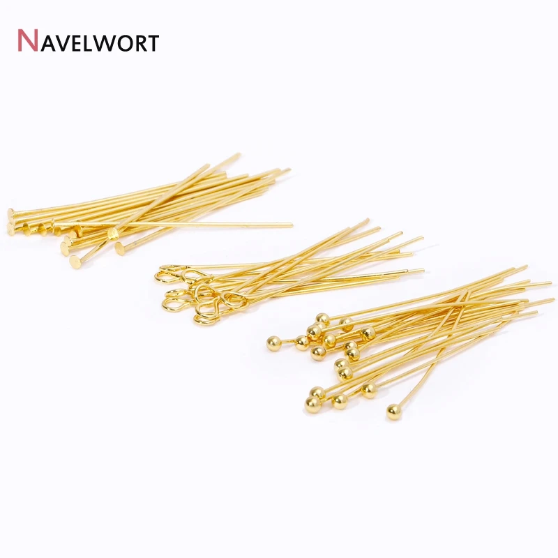 14K/18K Gold Plated Flat Head Pins Ball Head Pins Eye Pins,Supplies For Jewelry,DIY Accessories,Jewelry Materials Wholesale