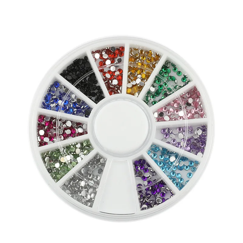 12 Colors Nail Rhinestones Wheel - Flat Back Acrylic Crystal Gems for 3D Nail Art Design, DIY Manicure Decoration & Phone Case C