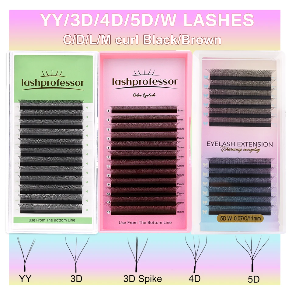Lashprofessor 3D 4D 5D YY Shaped Spike Lashes L M 3D Spike Eyelash Extension Faux Mink 4D Clover Fairy Premade Volume Fan Lashes