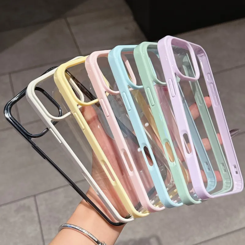 Luxury Transparent Color Bumper Case For iPhone 17 Air 16 16E 15 14 Plus 13 12 11 Pro Max Shockproof Hard Back Acrylic Cover