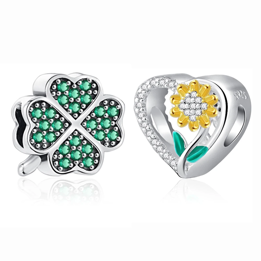 2025 New in Hot Sale Four-leaf Clover Sunflower Charm Beads Fit 925 Sterling Silver Original women Bracelet DIY Jewelry Gift