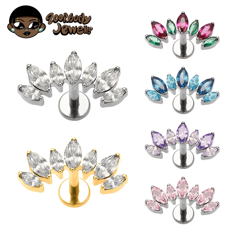ASTM F136 Titanium Ear Climber Cartilage Helix Earring 16G Curved Marquise CZ Tragus Labret Stud Flat Back Piercing Body Jewelry