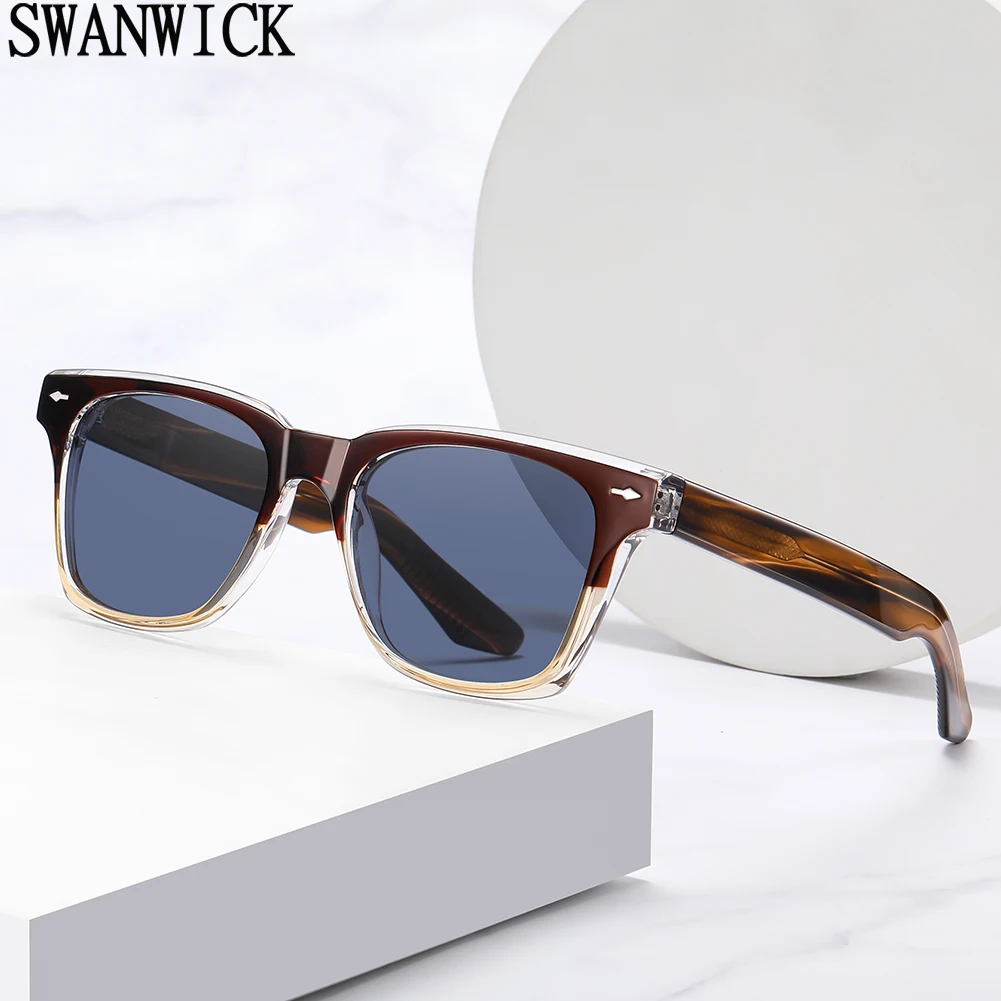 Swanwick TR90 Retro Polarized Sunglasses Men Acetate Square Sun Glasses for Women Unisex UV400 Grey Black European Style