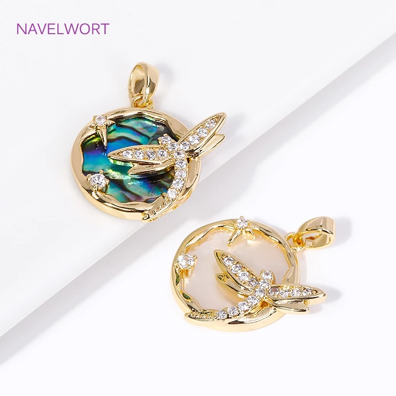 Trendy Natural Abalone Shell Pendants 18K Gold Plated Brass Round/Heart Charms Pendant For DIY Necklace Making Jewelry Findings