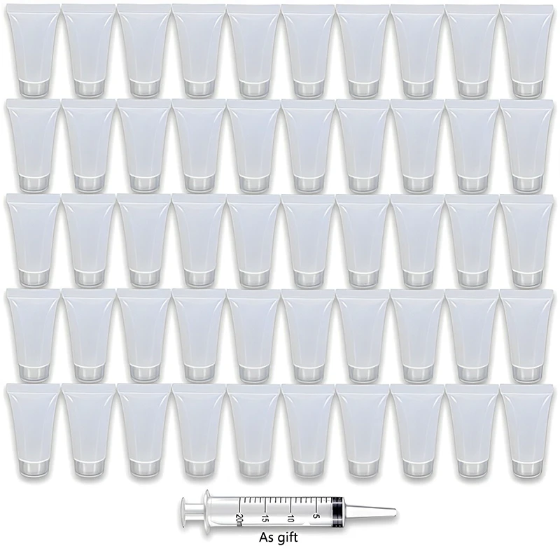 50Pcs 5/10/15ml Frosted Soft Tube With Screw Lid Empty Lotion Squeeze Bottle Refillable Cosmetic Cream Container With Syringe