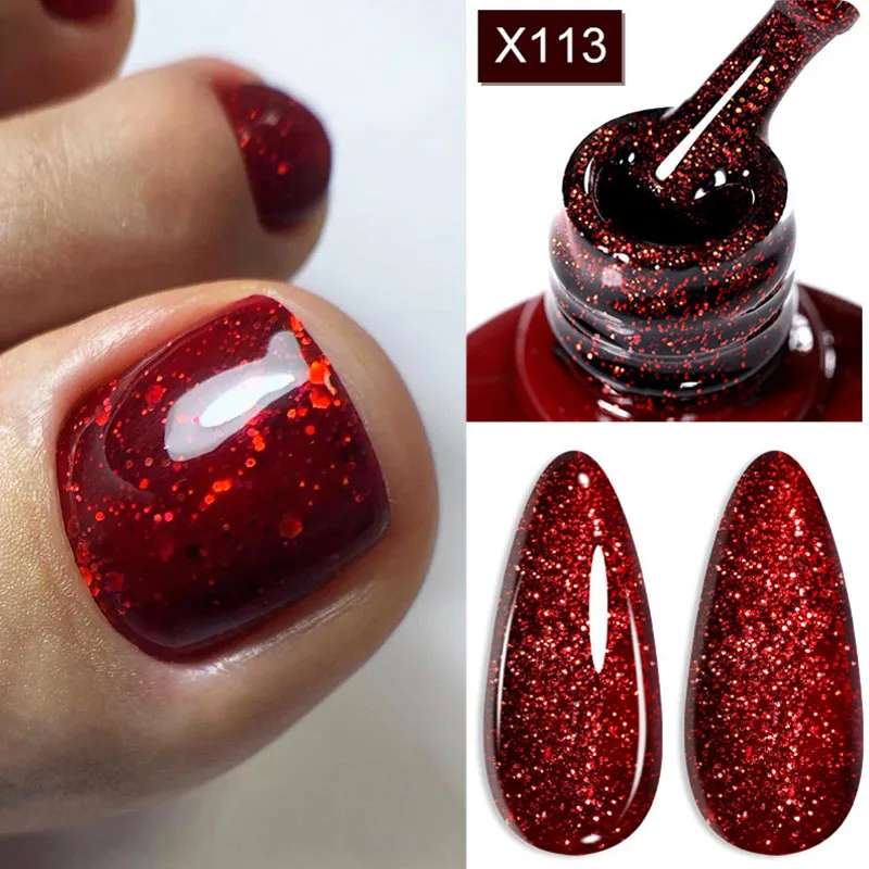 LILYCUTE 7ml Red Sparkling Glitter Gel Nail Polish Semi Permanent UV Gel Nail Supplies For Manicure Nail Art Base Top Coat Gel