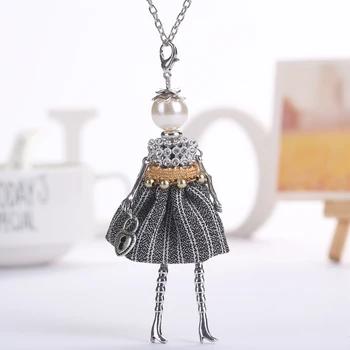 YLWHJJ brand doll cute pendant necklace for wemen long chain hot fashion jewelry rhinestone Exaggerated feather dress necklace 17