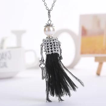 YLWHJJ brand doll cute pendant necklace for wemen long chain hot fashion jewelry rhinestone Exaggerated feather dress necklace 19