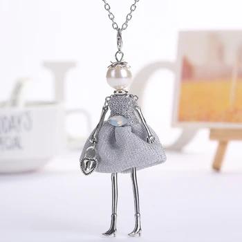 YLWHJJ brand doll cute pendant necklace for wemen long chain hot fashion jewelry rhinestone Exaggerated feather dress necklace 23