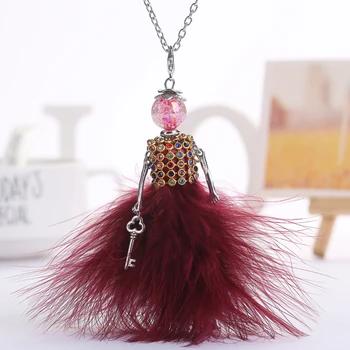 YLWHJJ brand doll cute pendant necklace for wemen long chain hot fashion jewelry rhinestone Exaggerated feather dress necklace 1