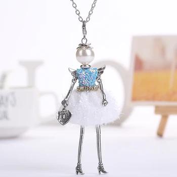 YLWHJJ brand doll cute pendant necklace for wemen long chain hot fashion jewelry rhinestone Exaggerated feather dress necklace 10