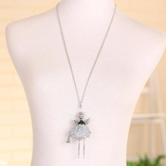 YLWHJJ brand doll cute pendant necklace for wemen long chain hot fashion jewelry rhinestone Exaggerated feather dress necklace 2