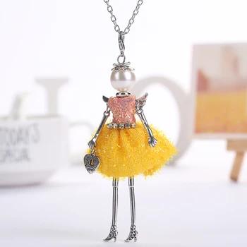 YLWHJJ brand doll cute pendant necklace for wemen long chain hot fashion jewelry rhinestone Exaggerated feather dress necklace 16