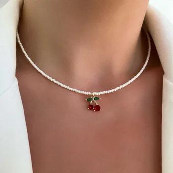 Exaggerated Baroque Red Transparent Crystal Chain With Sexy Zircon Cherry Pendant Necklace For Women Wedding Praty Gift N0541 2