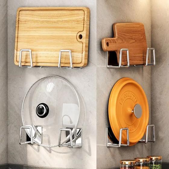 YM Portable Hidden Non-Porous Wall Mounted Kitchen Rack Stylish Pot Lid Rack Under the Cabinet Modern Cutting Board Storage Rack 3