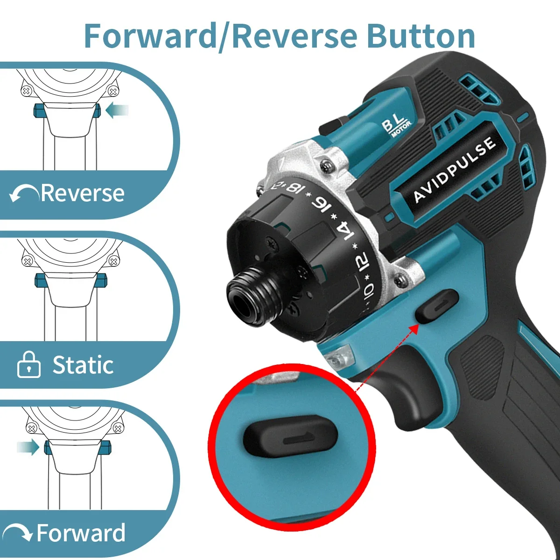 AvidPulse 20+1 Torque 1/4inch Brushless Electric Screwdriver Cordless 280N.m Electric Drill Power Tool For Makita 18v Battery 5