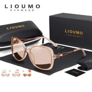 LIOUMO Luxury Women's Sunglasses Polarized Photochromic Glasses Woman Fashion Tea Frame Shopping Eyewear Female zonnebril dames