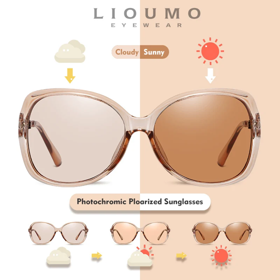 LIOUMO Luxury Women's Sunglasses Polarized Photochromic Glasses Woman Fashion Tea Frame Shopping Eyewear Female zonnebril dames