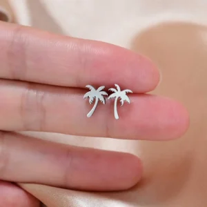 Stainless Steel Mini Earrings Girls Minimalist Punk Gold Color Coconut Tree Dolphin Star Moon Stud Earring Party Jewelry Brincos