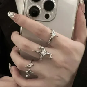 10Pcs/Set Geometric Trendy Gold Silver Color Cuff Rings Set for Women Girl Metallic Stainless Steel Minimalism Fashion Chic Ring