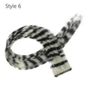 Stripe Printed Clip in Hair Extensions Colorful Synthetic Hair Highlights 18 Inches Straight Wig Hairpieces for Daily Use Party