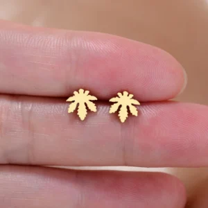 Stainless Steel Mini Earrings Girls Minimalist Punk Gold Color Coconut Tree Dolphin Star Moon Stud Earring Party Jewelry Brincos