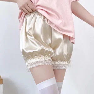 Gothic Lolita Lace Shorts Women Black Aesthetic Cute Sweet Bow Ruffle Bloomers Shorts Y2k E-girl Kawaii Frilly Panties