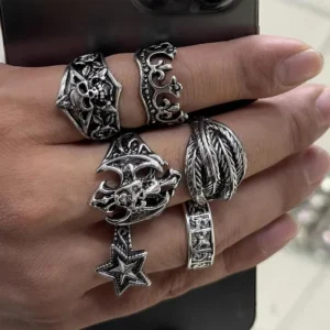10Pcs/Set Geometric Trendy Gold Silver Color Cuff Rings Set for Women Girl Metallic Stainless Steel Minimalism Fashion Chic Ring